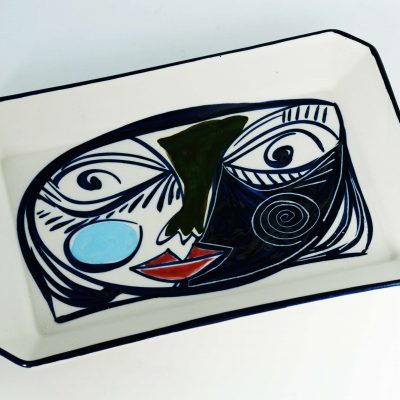 Bandeja cerámica grande con rostro pintado