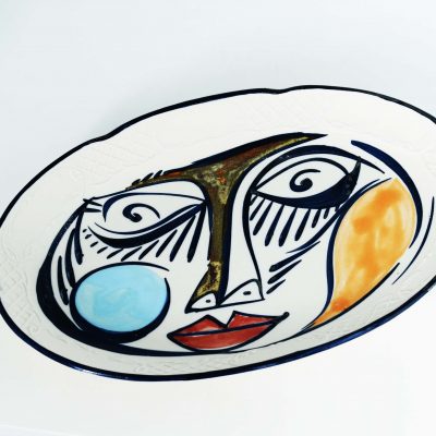Bandeja cerámica ovalada con rostro pintado